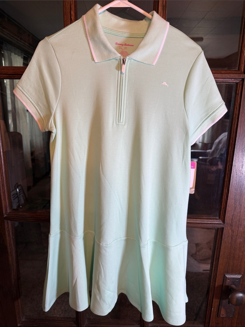Tommy Bahama Actif Womens Mint‎ Green Pink Trim Quarter Zip Polo Dress Small NWT